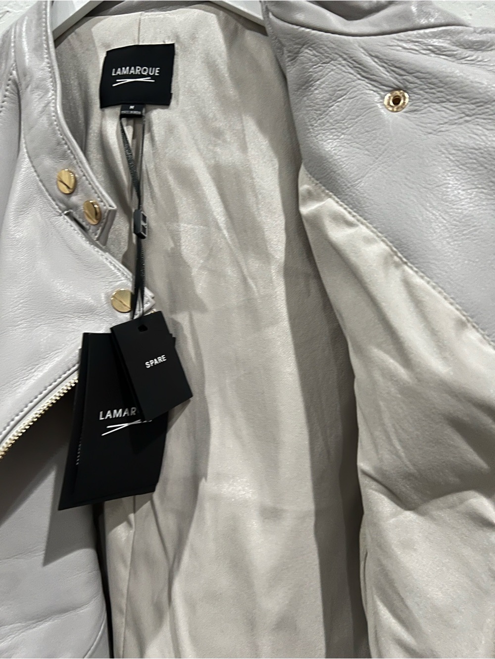 Lamarque- Kaia Light Gray Asym Zip Jacket with Puff Sleeves. Size Medium, NWT - Picture 5 of 7